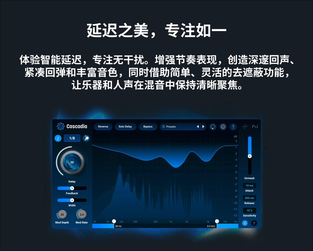 图片[3]-iZotope Cascadia音频插件延迟回声智能AI自适应去遮蔽Delay混音编曲人声效果器